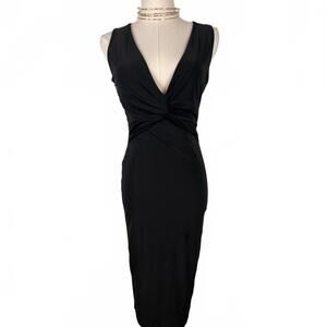 21 SAINTS🔥LITTLE BLACK DRESS – Sexy Bodycon V-Neck Knot Twist Midi! 🔥